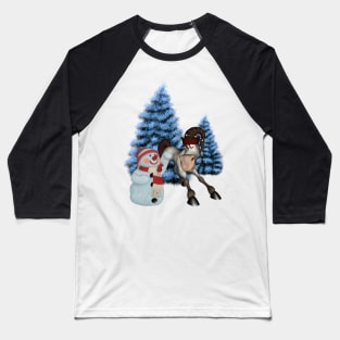 Christmas, funny cartoon horse with snowman Baseball T-Shirt